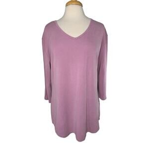 SEG'MENTS Essential 3/4 Sleeve V-Neck Textured Knit Top Lavender Purple Size XL